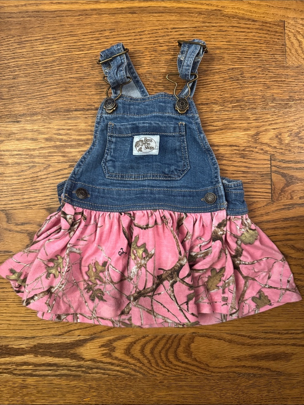 Bass Pro Shops Pink Camouflage Denim Overall Dress size 3M